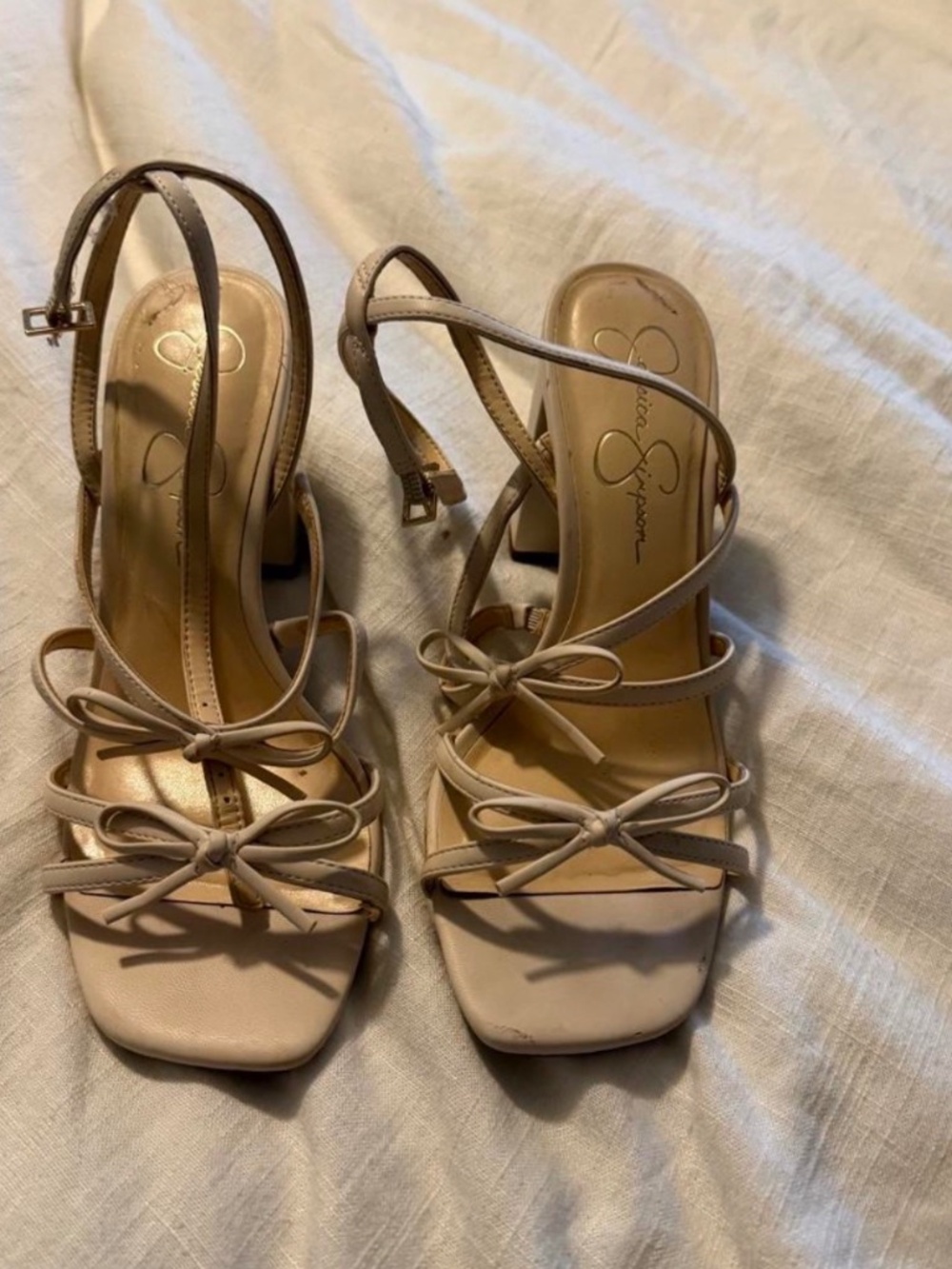 Jessica Simpson White Bow Detail Heels